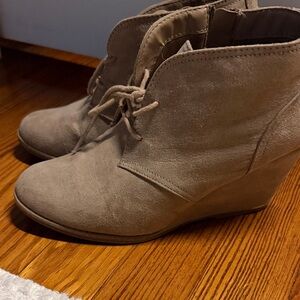 American Threads Taupe Suede Ankle Booties